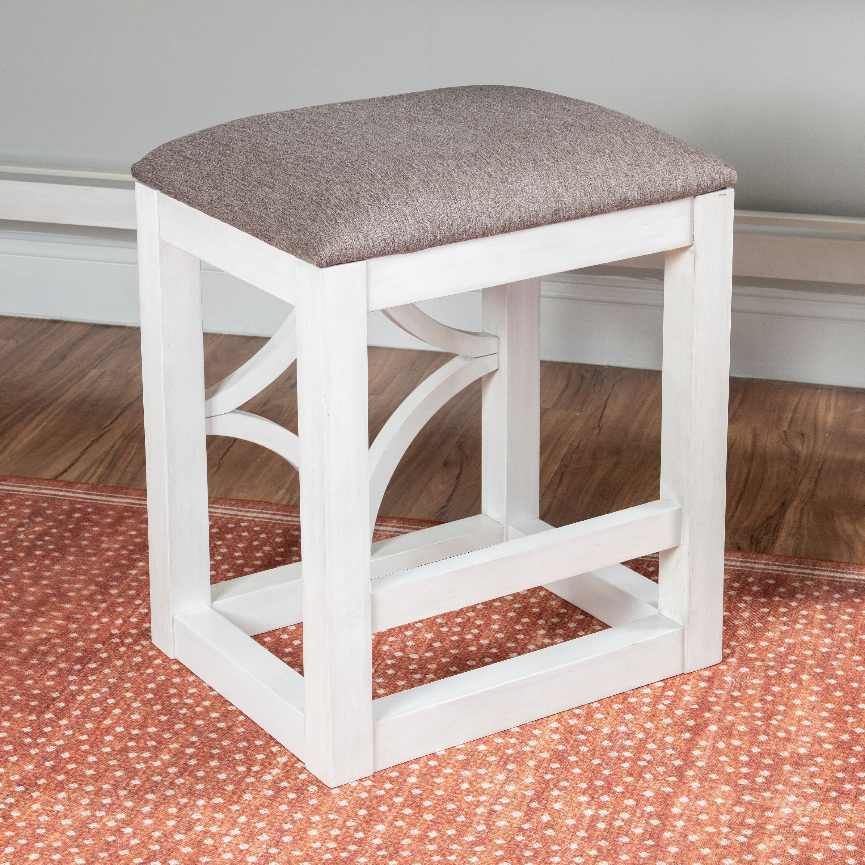 Powell Malfoy 5-Piece Nesting Console Table Set with 3 Stools, Antique White