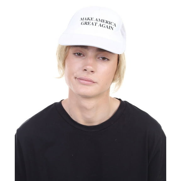 President II Mens Wig w/ Make America Great Again White Hat | Blonde Wig | Premium Breathable Capless Cap