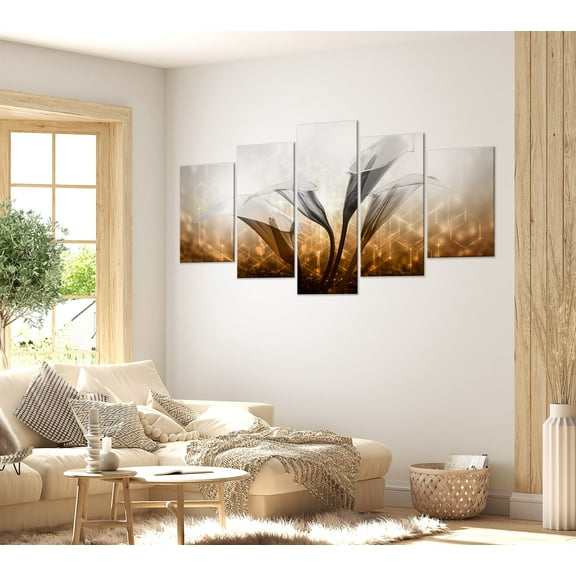 Tiptophomedecor Glamour Canvas Wall Art - Floral Quartet Golden 5 Piece - Stretched & Framed Ready To Hang Art