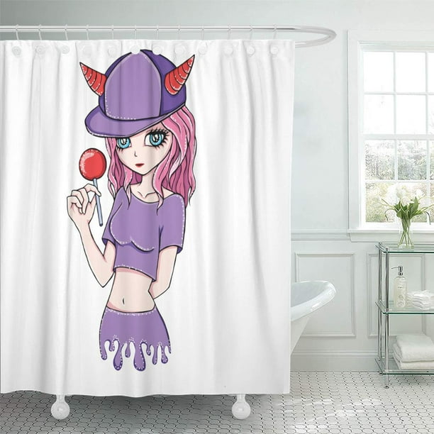 Ksadk Black Beautiful Anime Devil Girl, Anime Girl Shower Curtains