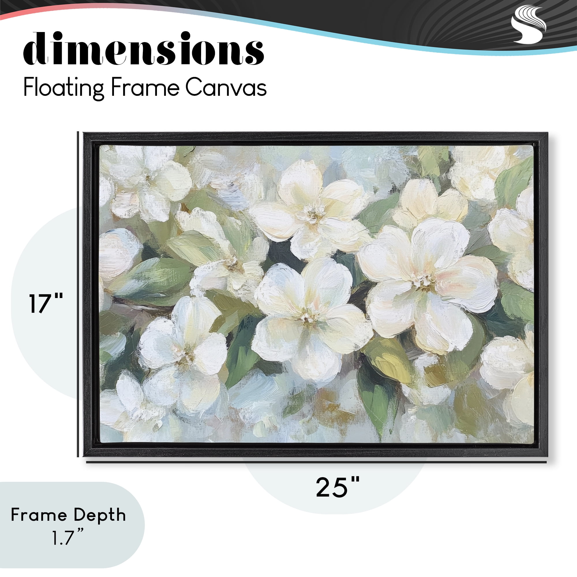 Stupell Industries Painted White Flowers in Leaves Black Framed Floater Canvas Wall Art, design by Petal Prints Design