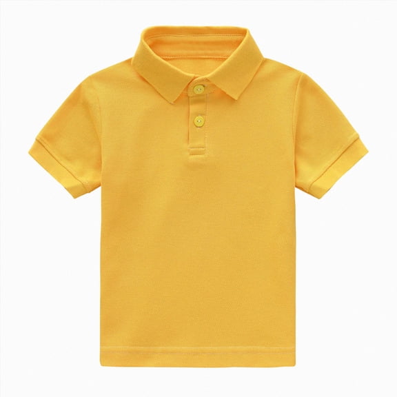 Sopiago Polo Shirts for Boys School Uniform for Boys Collared Round Neck Plain Shirt Back to School Tops(Yellow,4-5 Years)