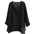 thumbnail image 3 of ManxiVoo Breathable Cotton Linen Shirt for Women 3 4 Sleeve V Neck Casual Blouse Relaxed Fit Beach Yoga Everyday Comfortable Top XXXXL Size Black, 3 of 8