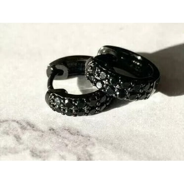 2.5Ct Round Lab-Created Diamond Men's Huggie Hoop Earrings 14k Black Gold Plated