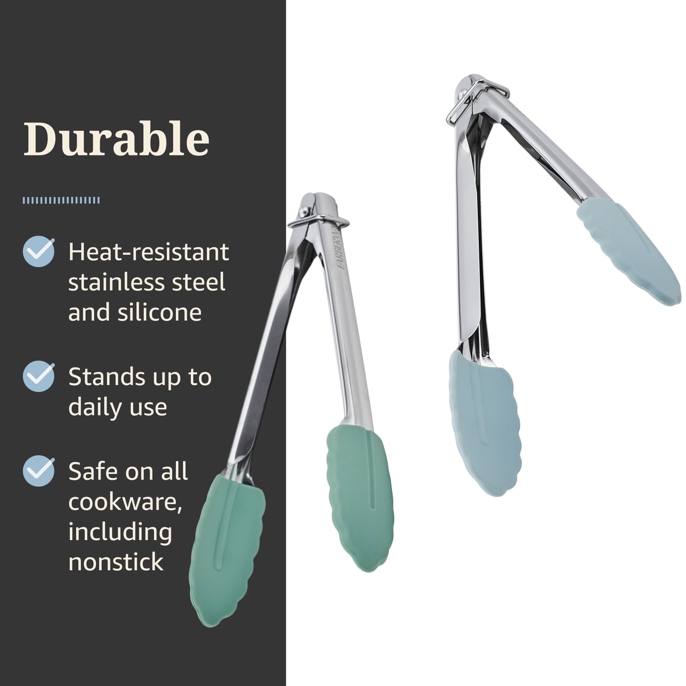 Farberware Professional Mini Stainless Steel Locking Tongs with Silicone Tips, Set of 2
