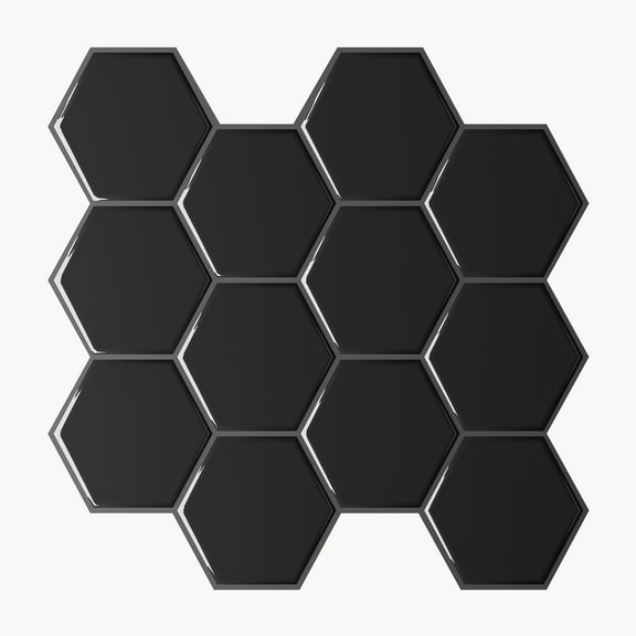 VEELIKE Black Hexagon Peel and Stick Backsplash for Kitchen Stick on Backsplash Tiles for Bathroom Shower Wall Tiles 6-Sheets Waterproof Adhesive Black Vinyl Backsplash Tile Stickers 12''x12''