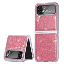 SaniMore for Samsung Galaxy Z Flip 4 6.7" Glitter Folding Case, Flexible TPU Case with Wireless Charging Anti-Fingerprint Full Body Protective Case for Samsung Z Flip 4 Women Men, Pink