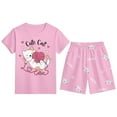 thumbnail image 3 of Tfken Summer Girls Outfit Sets Crew Neck Short Sleeve Print Tops With Shorts Set Fashion Casual Summer Children Soft Outfit Pink Size 6-7 Years, 3 of 3