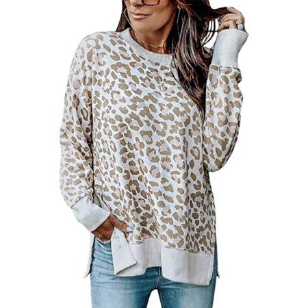 Women's Sweatshirts - Casual Leopard Print Crewneck Long Sleeve Oversized  Pullover Tunic Sweatshirt Tops | Walmart Canada