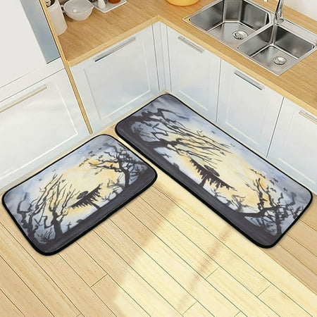 

SKYSONIC Forest Halloween Scarecrow Kitchen Rugs 2 Pieces Dark Night Floor Mat Room Area Rug Washable Carpet Perfect for Living Room Bedroom Entryway