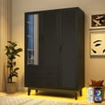 thumbnail image 5 of ChVans 71" Tall Armoire Wardrobe with Mirror & LED Lights , 3 Door Wood Wardrobe Armoire with 3 Drawers & Multi-Layer Shelves and Hanging Rod, Large Capacity Louver Storage Cabinet, Black, 5 of 5