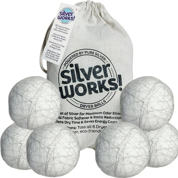 Wool Dryer Balls Laundry Reusable - Odor Eliminating Dryer Laundry Balls with Silver Technology - Natural Fabric Softener and Static Reducer, Reduce Drying Time and Energy Costs - 6 Pack
