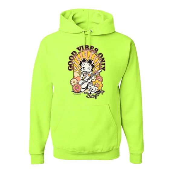 Wild Bobby, Betty Boop Good Vibes Only Betty Boop Unisex Hoodie Sweatshirt, Safety Green, 3X-Large