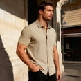 thumbnail image 3 of Kixjoy Button Down Shirt Men Short Sleeve Big and Tall Spring Shirts Collared Casual Dress Shirt Soild Trendy Soft Sweater with Pockets, Khaki M, 3 of 5