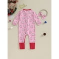 thumbnail image 4 of nvzhuang Baby Girls Rompers Infant Christmas Flower Print Zipper Long Sleeve Bodysuit with Headband Newborn Jumpsuits for Winter, 4 of 9