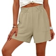 thumbnail image 2 of Bloomae Shorts for Women with Pockets Summer Casual Elastic High Waisted Wide Leg Cute Dressy Beach Shorts Trendy Holiday Vacation Beach Clothes Beige S, 2 of 7