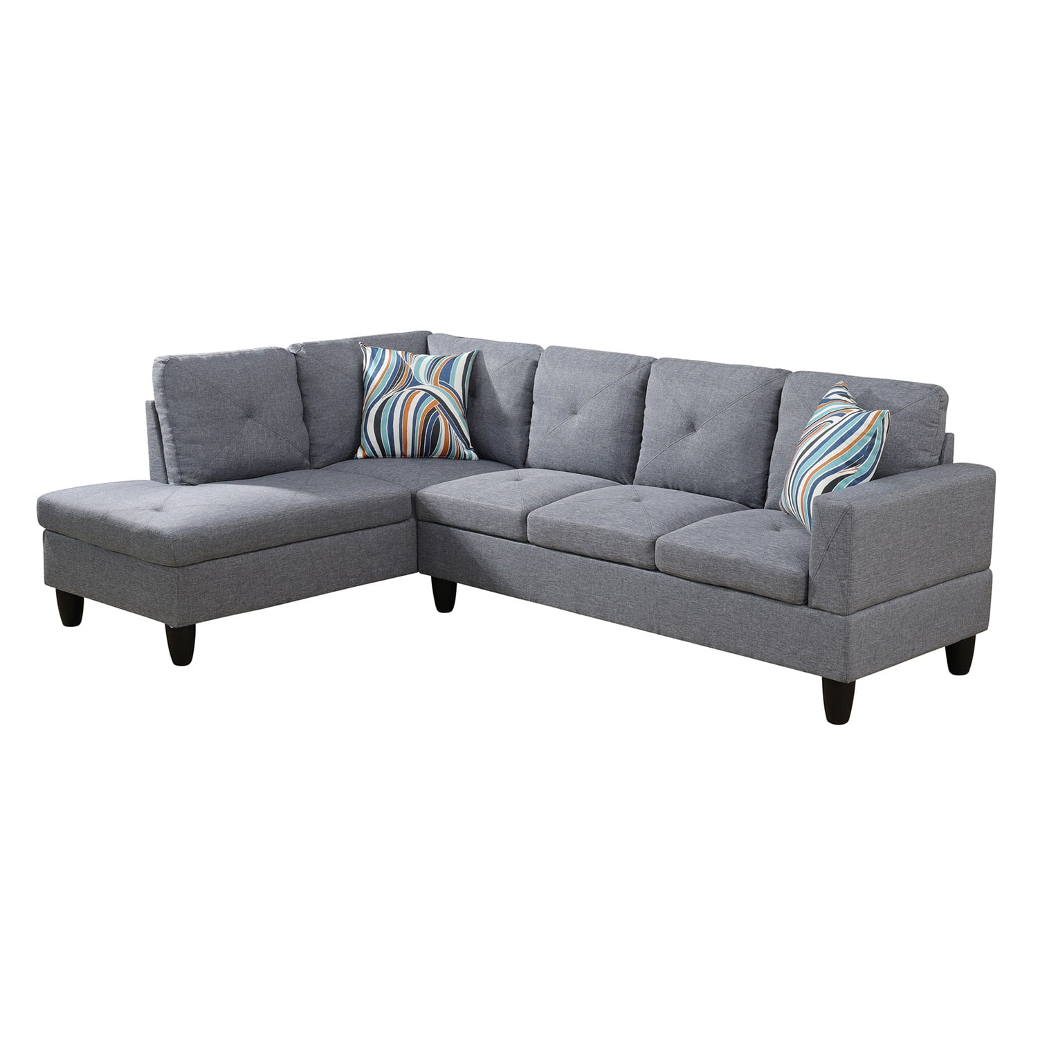 Hommoo Linen 4-Seat L-Shape Sectional Couch Sofa, Modern Living Room Furniture Sets, Grey(No Ottoman)