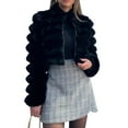 thumbnail image 3 of Chaqueta de Piel Sintética para Mujer, Abrigo Corto Abullonado de Larga, Abrigo Cálido de Invierno. Negro XXL, 3 of 9