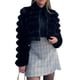 thumbnail image 3 of Chaqueta de Piel Sintética para Mujer, Abrigo Corto Abullonado de Larga, Abrigo Cálido de Invierno. Negro S, 3 of 9