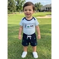 thumbnail image 6 of BemeyourBBs Newborn Baby Boys Summer Clothes Outfit Baby Boy Golf Outfit 0 3 6 9 12 18 Months Cute Golf Embroidery Short Sleeve Striped Romper with Pockets Shorts 2Pcs Set, 6 of 9