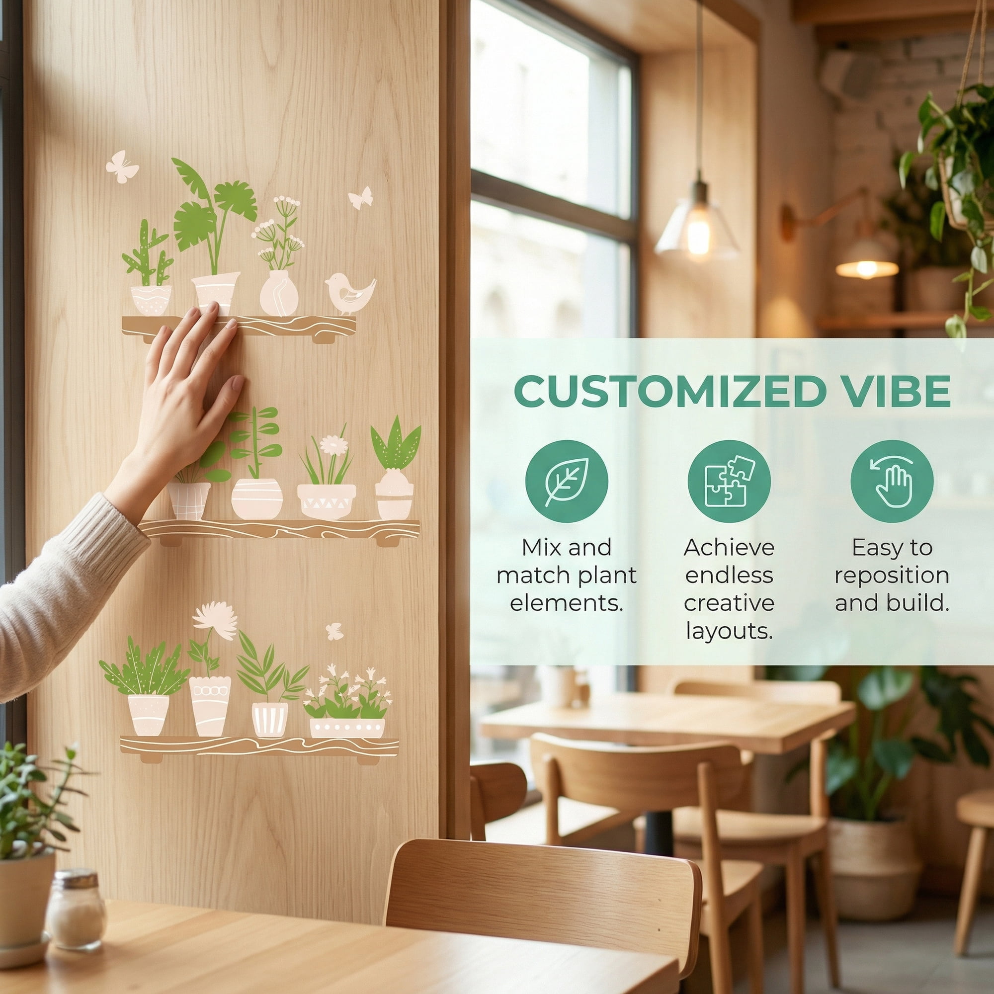 Unique Bargains 64 PCS Self-Adhesive Window Sticker Plant Pattern Green 23.6 x 17.7 Inch