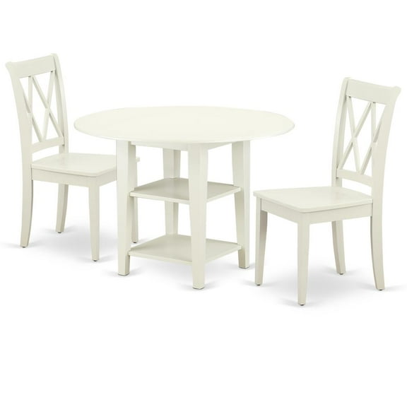East West Furniture Sudbury 3-piece Dining Set with X-Back Chairs in Linen White
