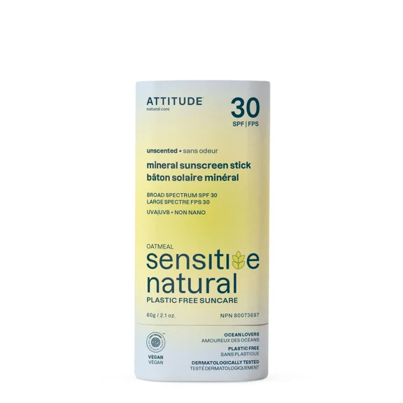 Attitude Unscented Mineral Sunscreen for Sensitive Skin - SPF 30, 2.1 oz