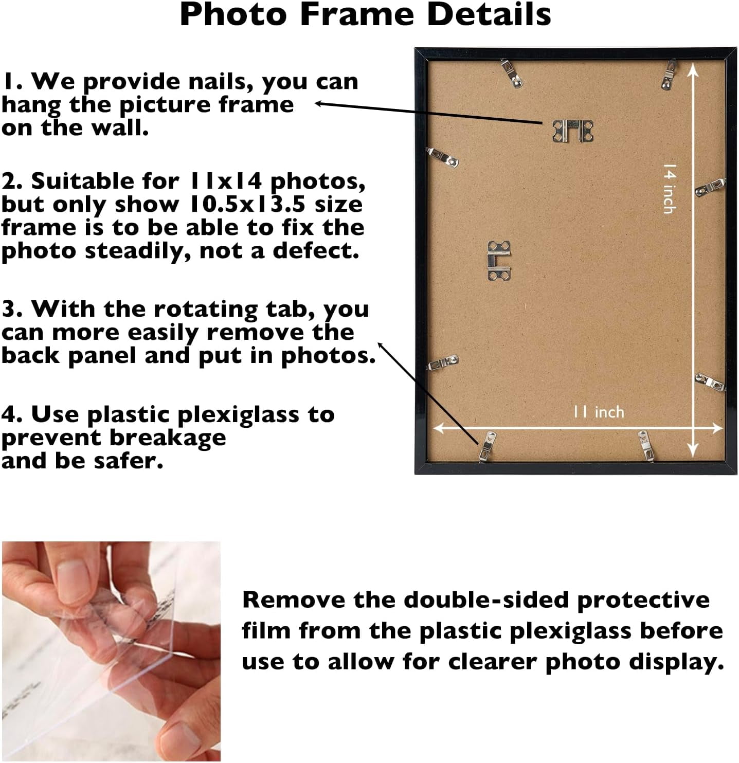 11x14 Picture Frame Black for Wall Hanging, Wall Mounting Horizontally or Vertically, 11 x 14 Wall Gallery Poster Photo Frame with Shatter Resistant Plexiglass, Black