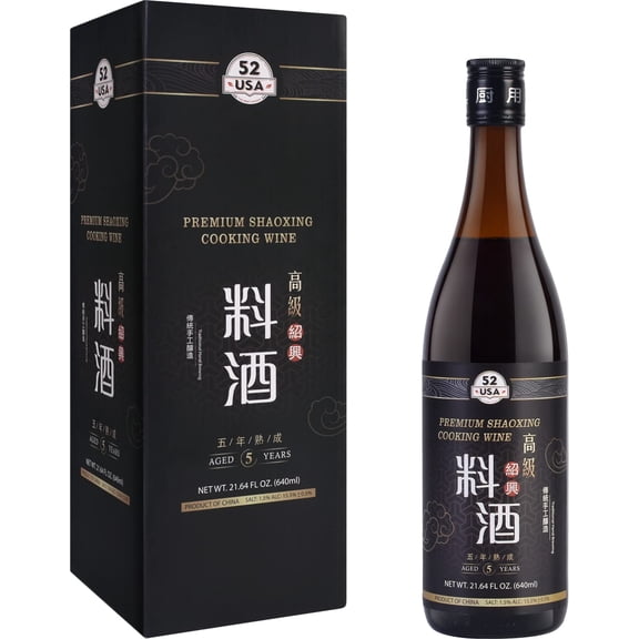 52USA Premium Shaoxing Cooking Wine, 21.64 fl oz (640ml) – Traditional Chinese Rice Wine for Stir-fry, Marinade & Braising, Authentic Shao Hsing
