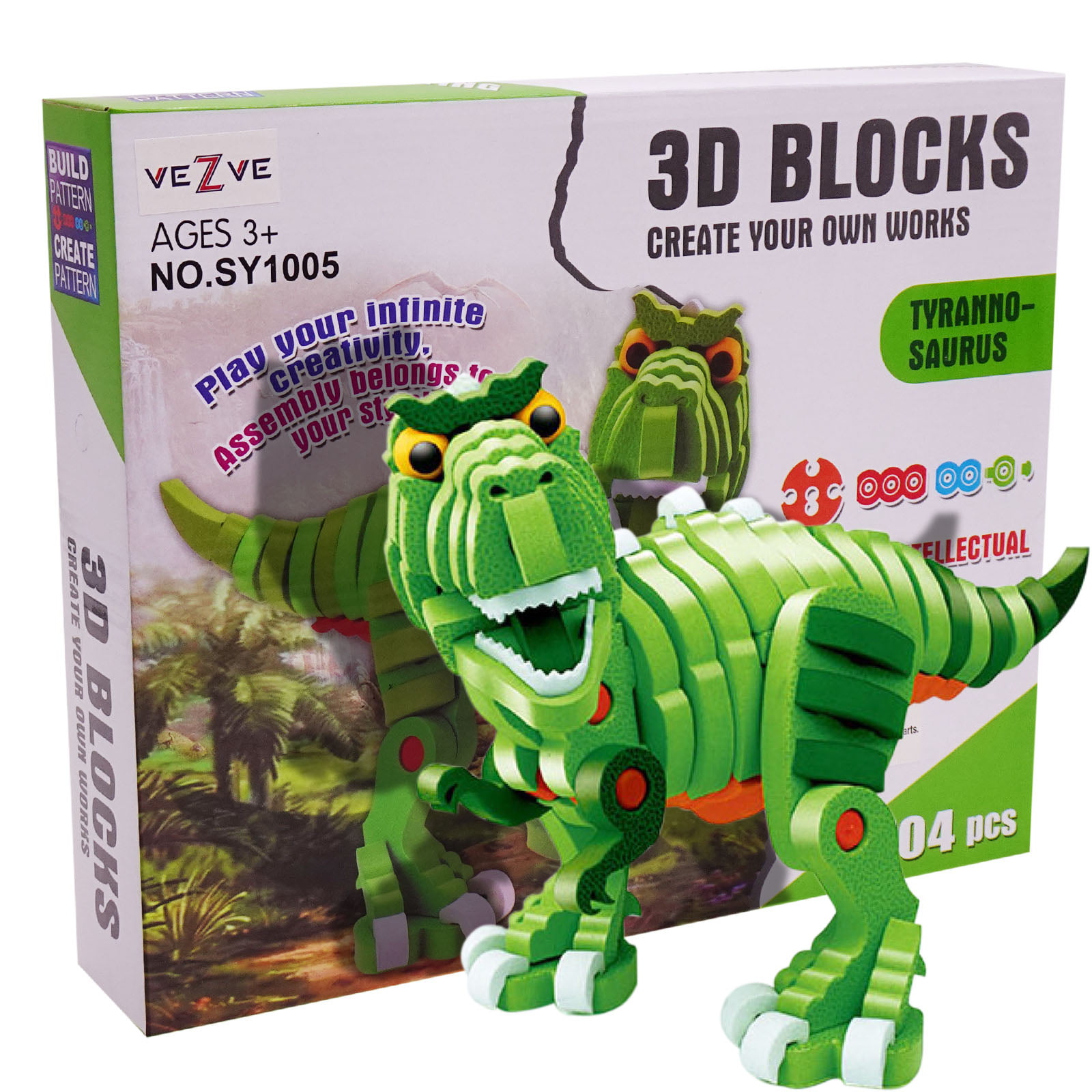 511 Creatives Tyrannosaurus Rex Dinosaur 3D Interlocking Creations STEM Toy 