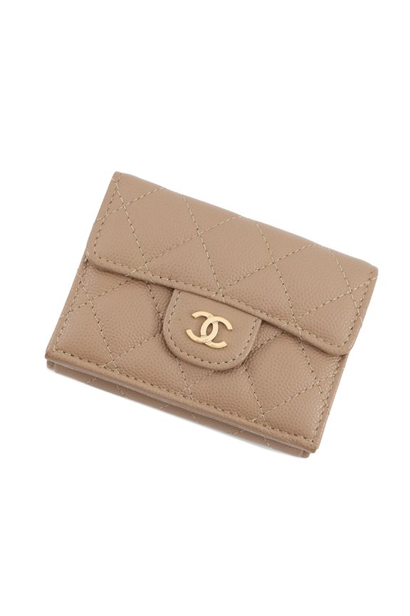 Pre-Owned Chanel Tri-fold Wallet Matelass Coco Mark Classic Small Flap Caviar Skin AP0230...