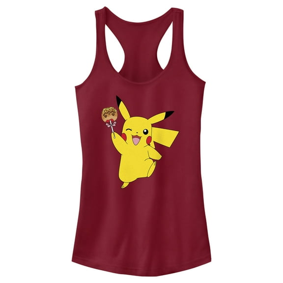 Junior's Pokemon Halloween Pikachu Jack-O'-Lantern Caramel Apple Racerback Tank Top Scarlet X Small