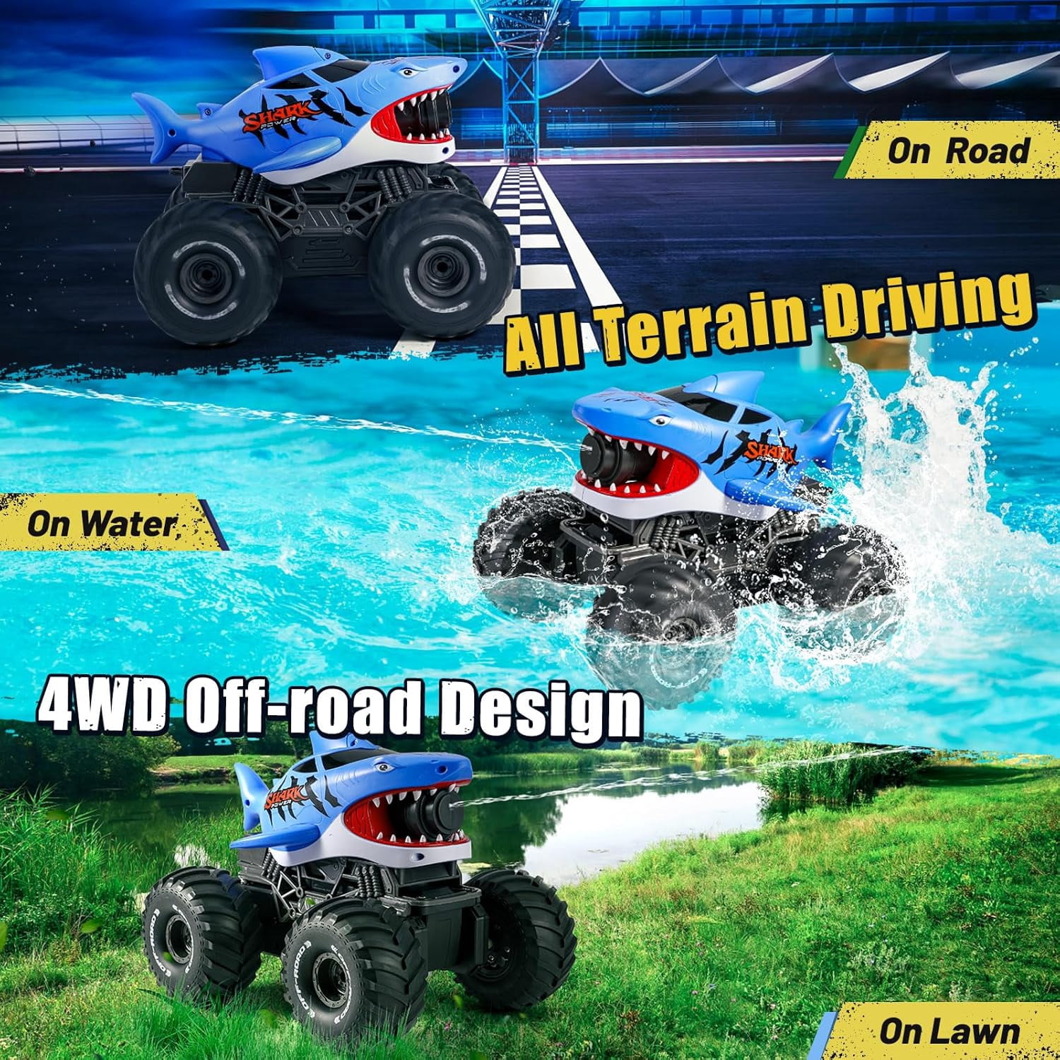 Mini Tudou Off-Road Monster Truck,Waterproof RC Monster Trucks with Water Squirt and Lights,4WD RC Car 2.4Ghz 6+,Remote Control Cars for Kids Adults