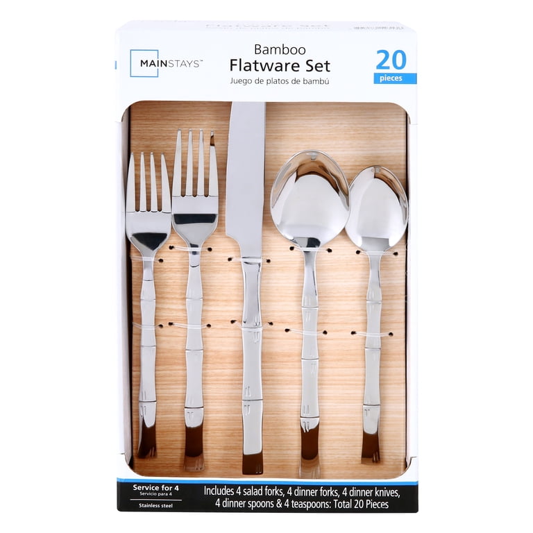 Mainstays Bamboo Stainless Steel Flatware Set, 20 Pieces photo 3