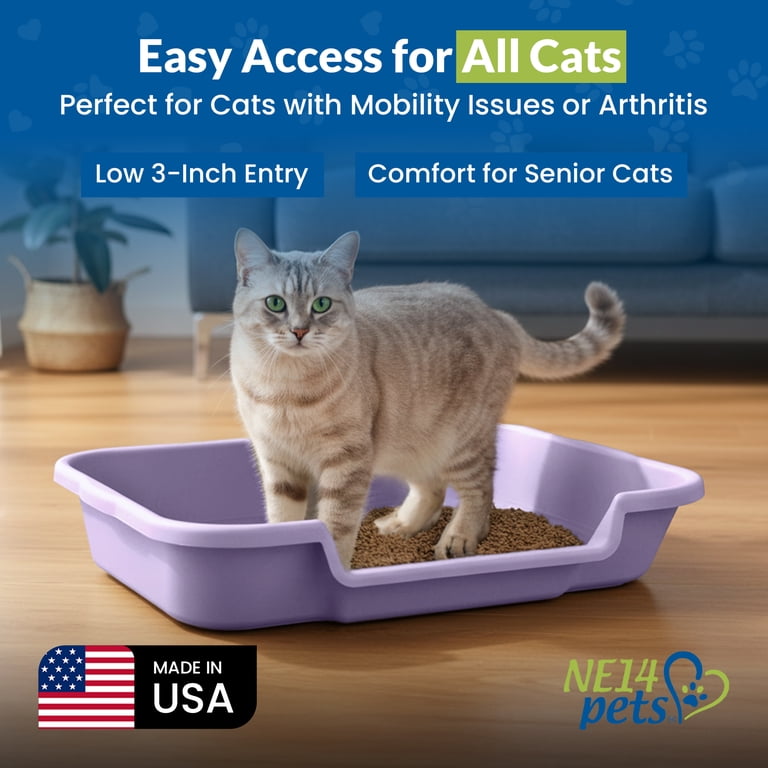 KittyGoHere Senior Cat Litter Box 1 Pack Large Storybook Lavender Low Entrance Kitty Litter Box Sized for Cats Comfort Perfec
