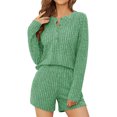 thumbnail image 1 of Pijamas Navideñas Conjunto de camisa y pantalones cortos de punto para dormir con cuello redondo, traje informal para el hogar para mujer Kuymtek Verde T XXL para Mujer, 1 of 9