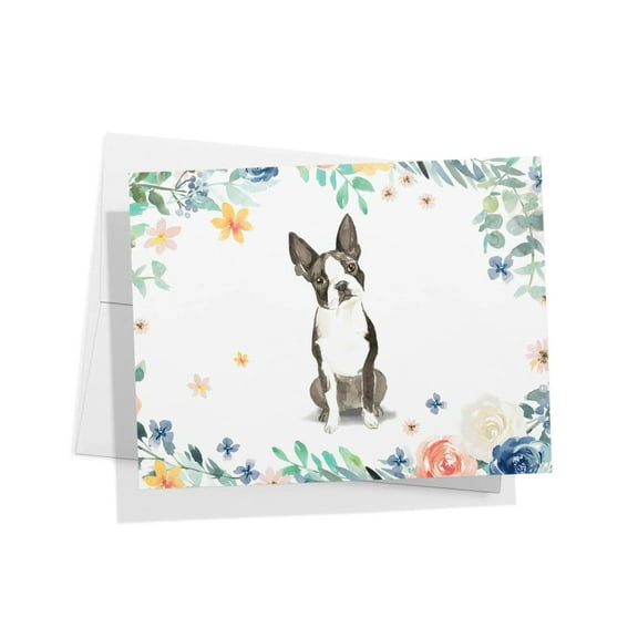Boston Terrier Greeting Cards – Set of 12 Watercolor Dog Birthday Cards with Envelopes