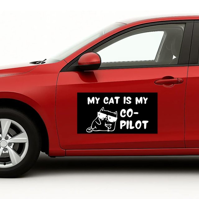 My Cat is My Co Pilot Car Magnet Sign by DC | Flexible Car Magnetic Sheets with Adhesive Backing | 12"x24" Bumper Magnet Sticker for Vehicles, Trucks & Business Advertising Signs | 2 PC | Made in USA