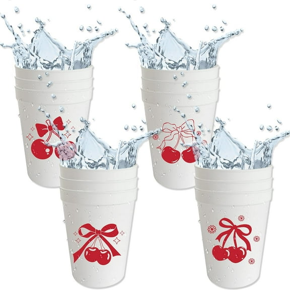 12Pcs Cherry Bachelorette Party Cups - She's the Cherry on Top - Red Fruit Plastic Cup for Birthday Bridal Shower 12oz