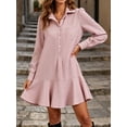 thumbnail image 2 of Long Sleeve Women Casual Button Down Shirt Dress Collared Pleated Swing Mini Dresses, 2 of 6