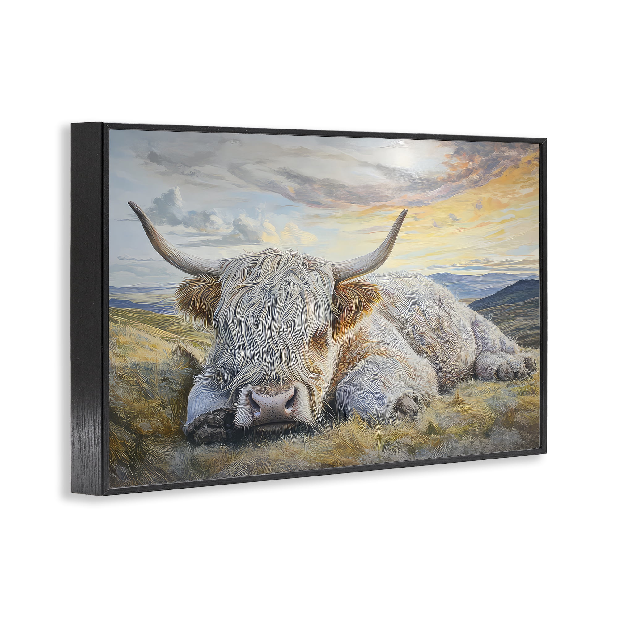 Stupell Industries Sleeping Highland Cow Pastoral Black Framed Giclee Art, design by The Wands Want
