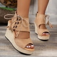 thumbnail image 4 of Espadrille Wedge Sandals for Women Open Toe Lace Up Zipper Back Espadrilles 4.5 Inch Heel, 4 of 9