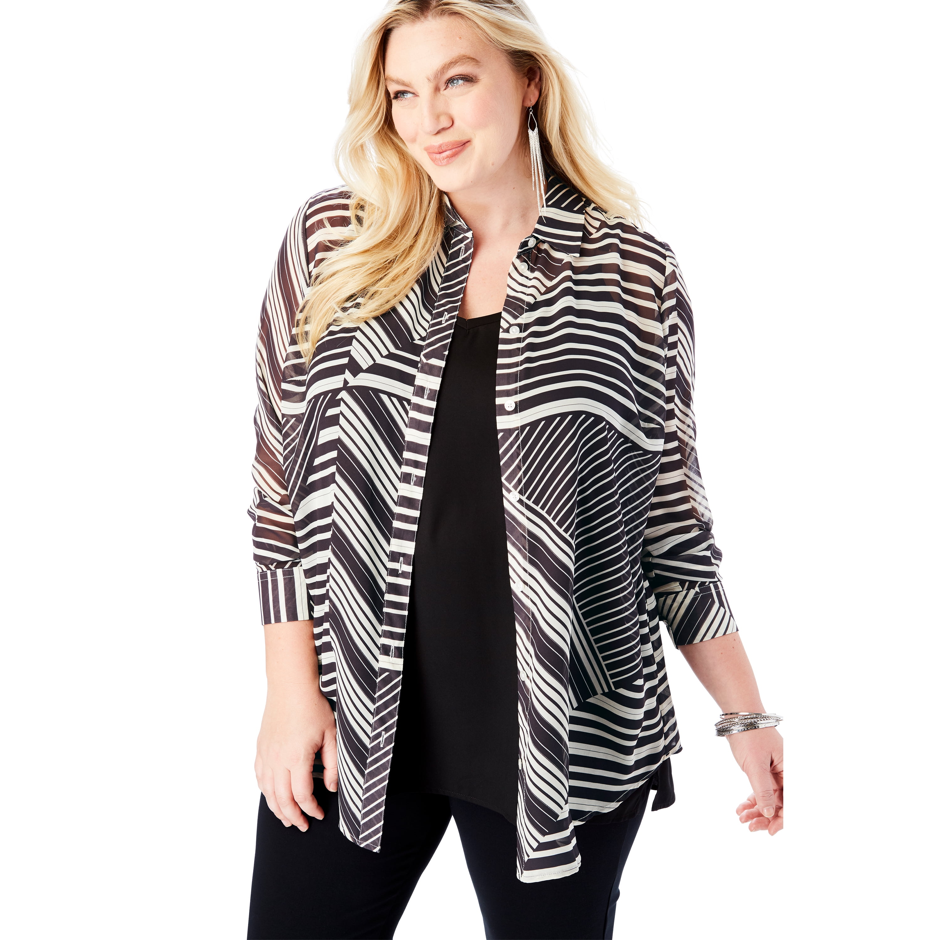 plus size sheer button down blouse