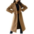 thumbnail image 2 of IROINNID Women's Comfy Mid-Long Coat Notch Lapel Solid Color Trench coat Long Sleeve Outwear, Khaki, 2 of 9