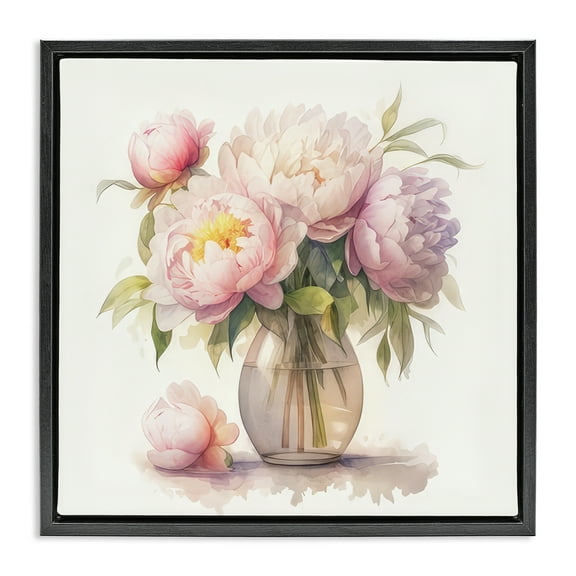 Stupell Industries Blush Peonies Vase Plants & Flowers Painting Black Floater Framed Canvas Art Print Wall Art, 18 x 18