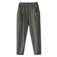 thumbnail image 5 of AILIYIL New Loose Solid Color Cotton And Linen Lace Up Elastic Waist Pants With Pocket (Green,XL), 5 of 5