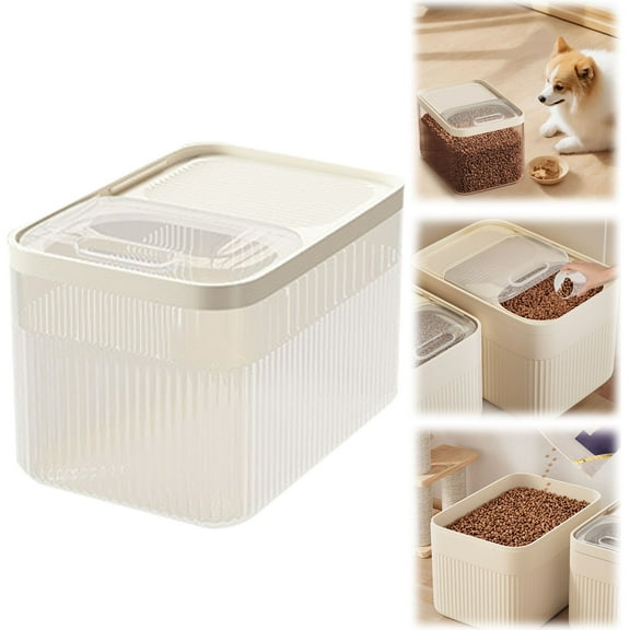 Food Container TASTAN Airtight Pet Food Storage Container - 10-Pound Capacity Dog & Cat Kibble Bin with Measuring Cup, Moisture-Proof & Freshness Seal for Dry Treats & Pet Supplies, White
