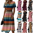 thumbnail image 4 of Minjewel Women's Striped Mini Dress with V-Neck Short Sleeve - Breton Summer Dress, Loose Flowy Beach Party Outfit, Comfy Vacation Top,Saffron,XL, 4 of 6