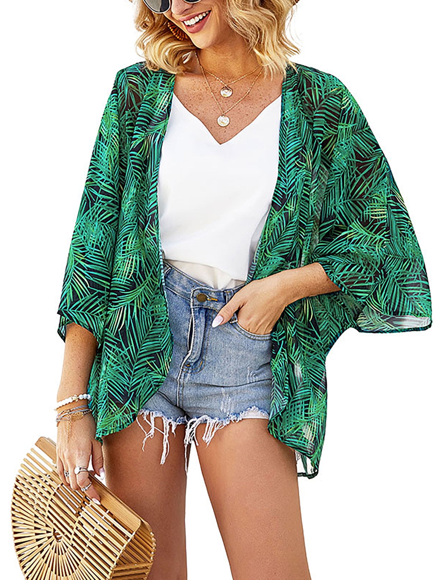Womens Open Front Cardigans Floral Printed Summer Sun Smock Beach Holiday Jacket
