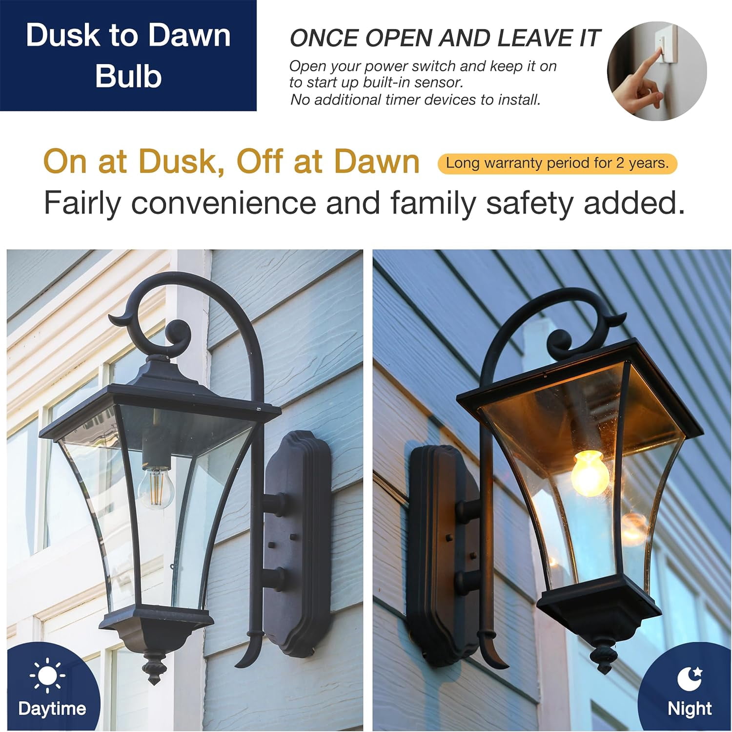 LUZIXIBO 4 Pack Dusk to Dawn Outdoor Sensor A19 LED Edison Bulbs, 8W (100W Eqv.), 1400LM,Vintage Filament E26 Base, Auto On/Off Photocell Automatic for Outdoor Lighting, 2700K Soft White